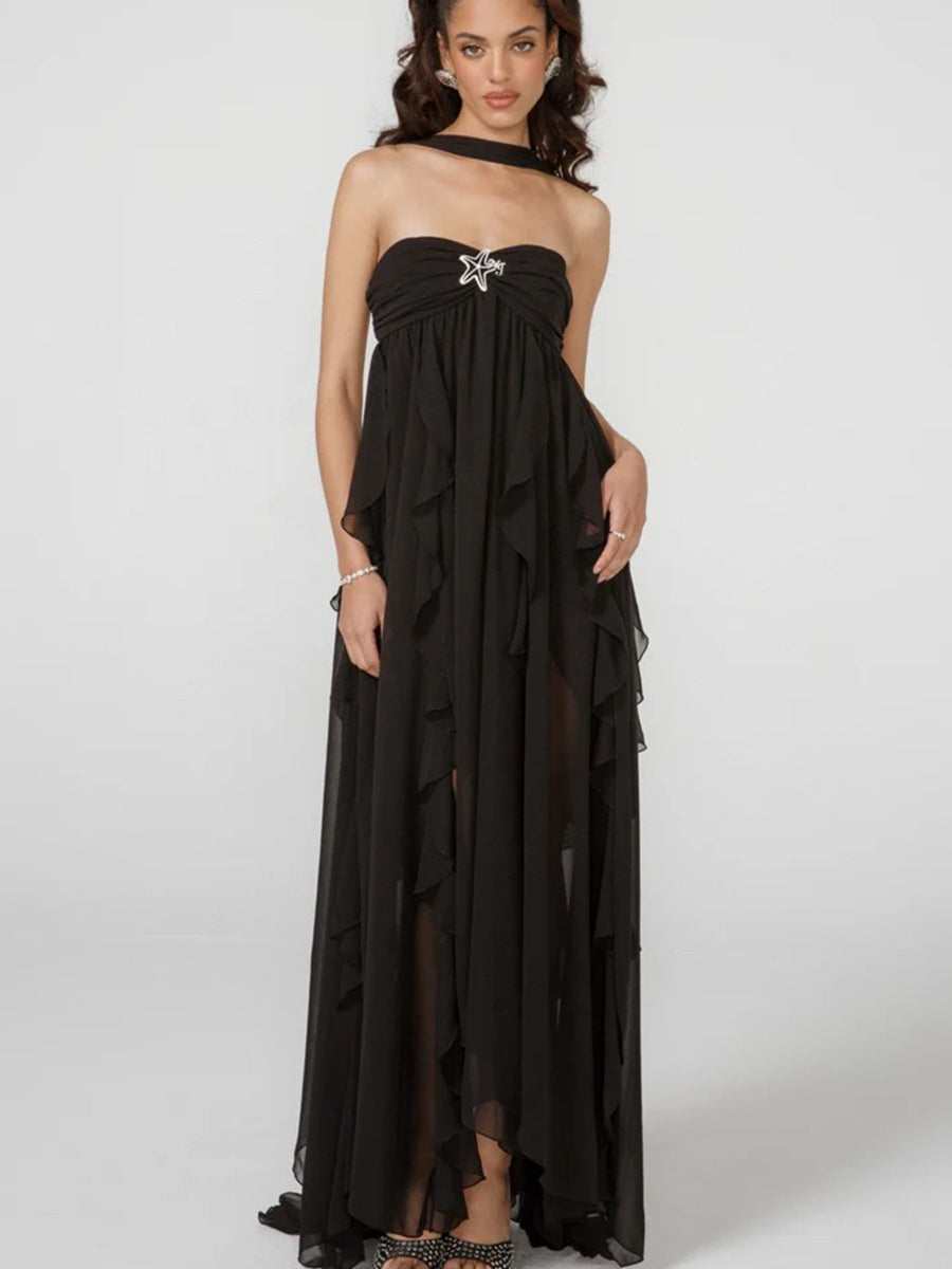 A-Line/Princess Convertible Ruffle Floor-Length Wedding Guest Dresses Women Formal Gowns