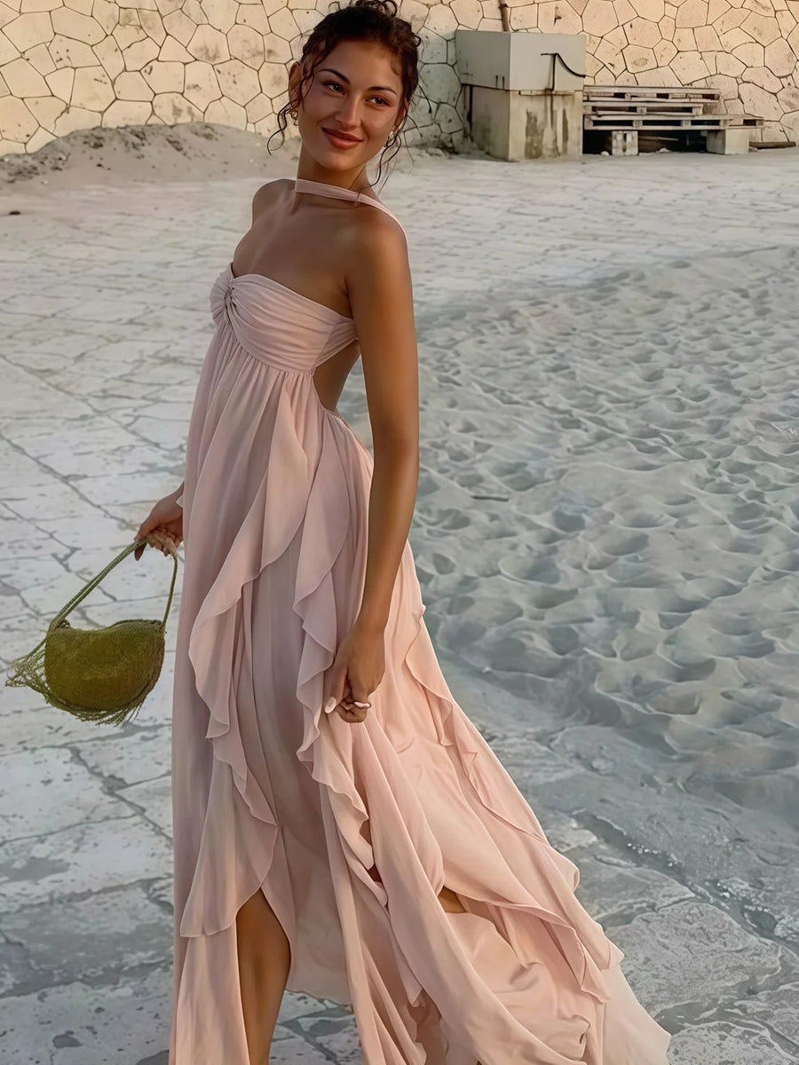 A-Line/Princess Convertible Ruffle Floor-Length Wedding Guest Dresses Women Formal Gowns