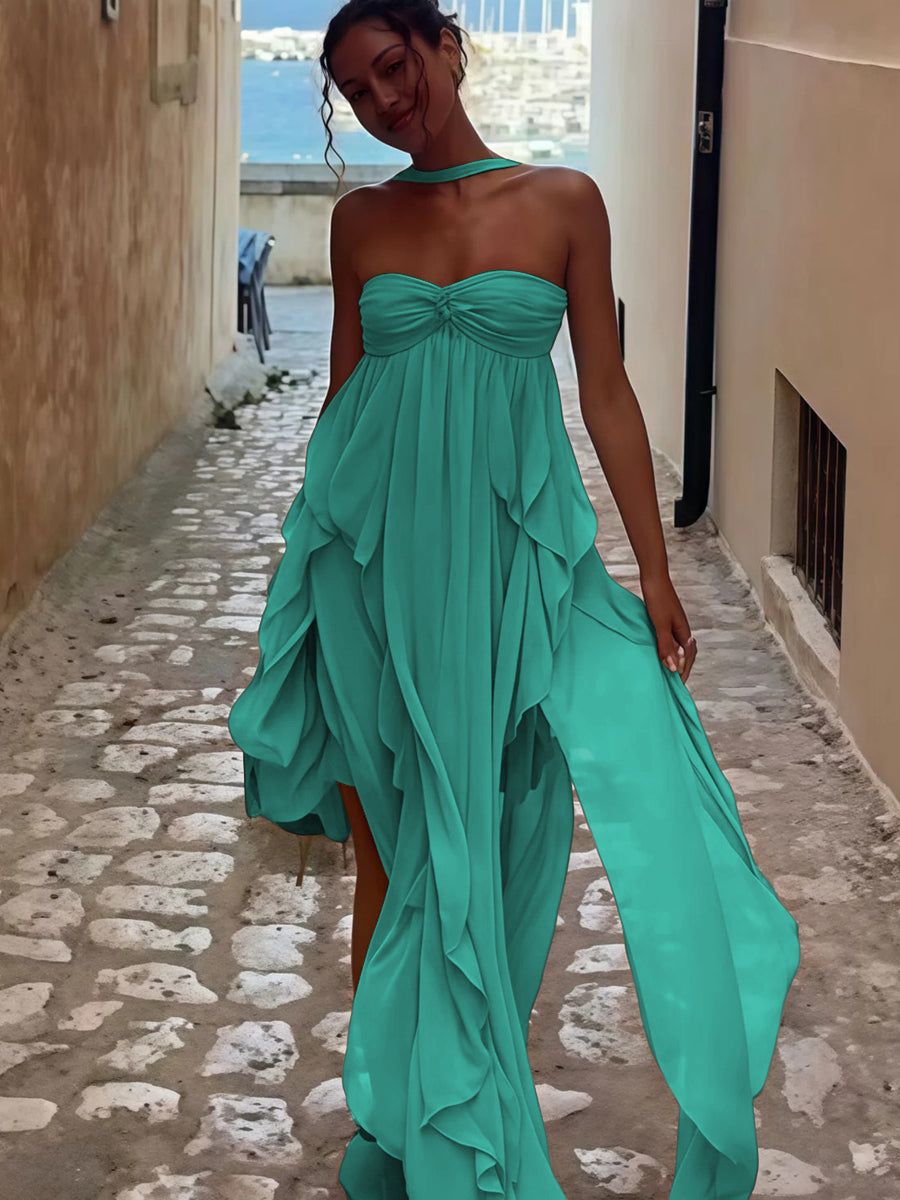 A-Line/Princess Convertible Ruffle Floor-Length Wedding Guest Dresses Women Formal Gowns