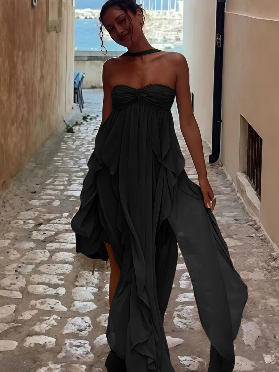 A-Line/Princess Convertible Ruffle Floor-Length Wedding Guest Dresses Women Formal Gowns