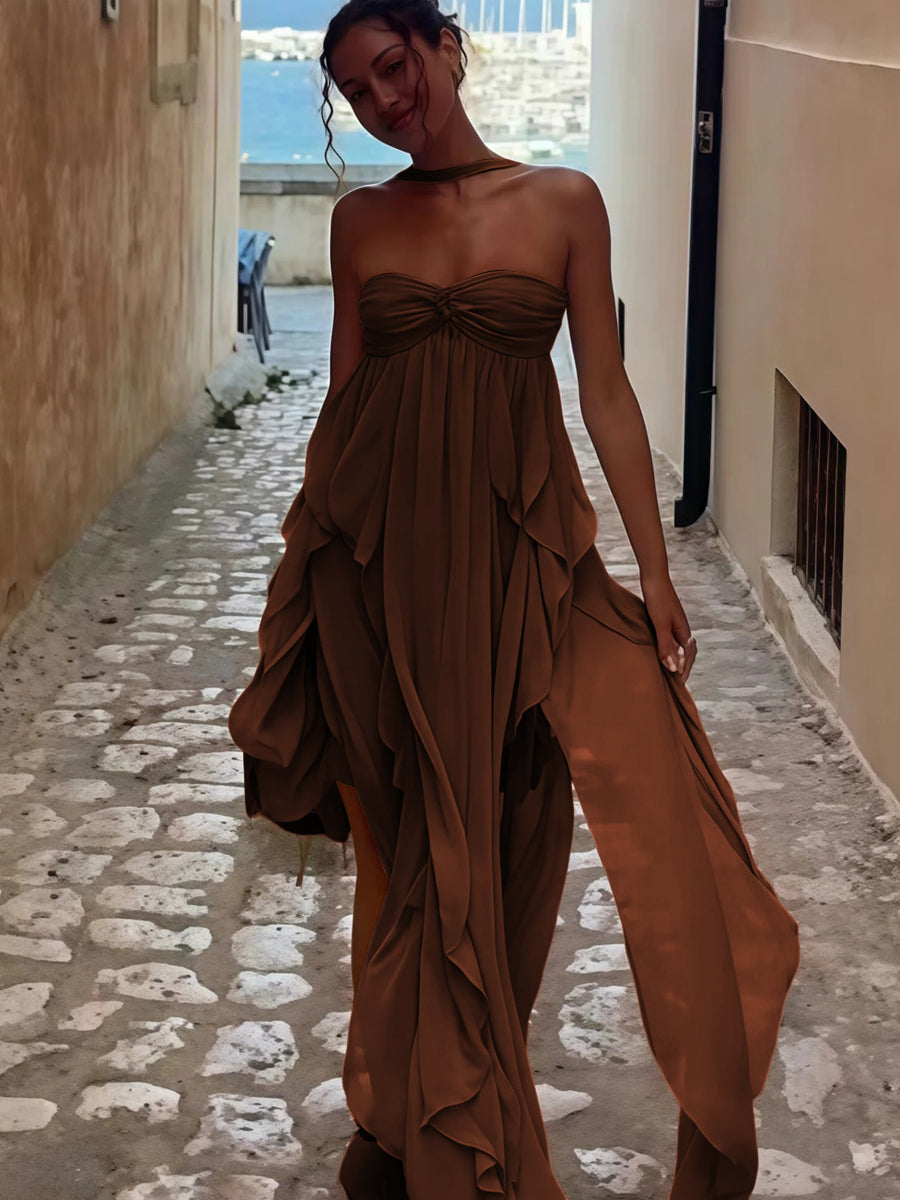 A-Line/Princess Convertible Ruffle Floor-Length Wedding Guest Dresses Women Formal Gowns