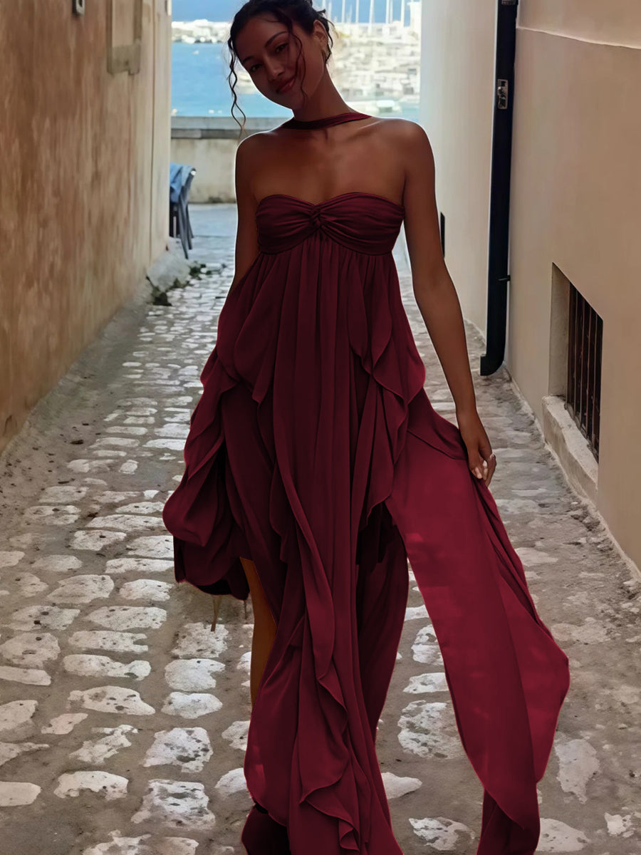 A-Line/Princess Convertible Ruffle Floor-Length Wedding Guest Dresses Women Formal Gowns