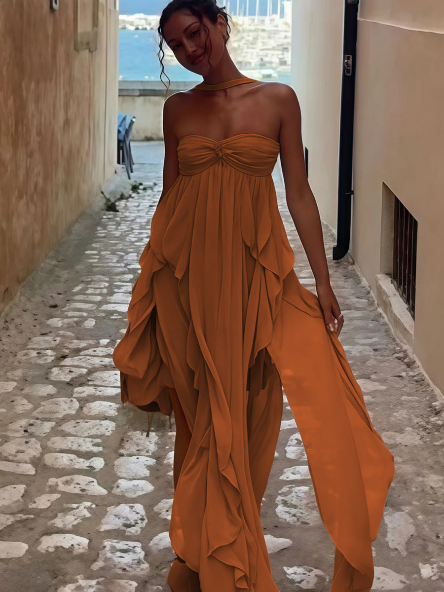 A-Line/Princess Convertible Ruffle Floor-Length Wedding Guest Dresses Women Formal Gowns