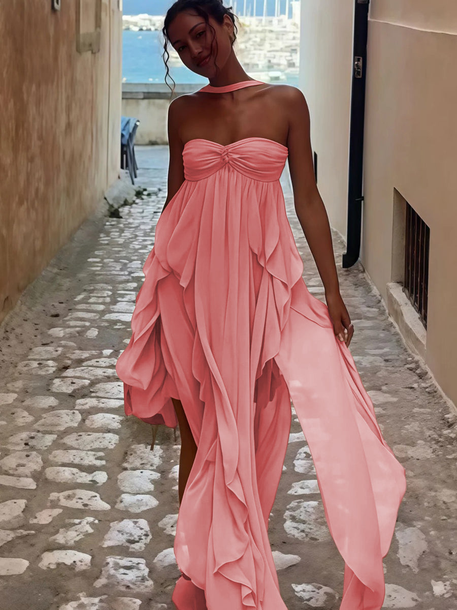 A-Line/Princess Convertible Ruffle Floor-Length Wedding Guest Dresses Women Formal Gowns