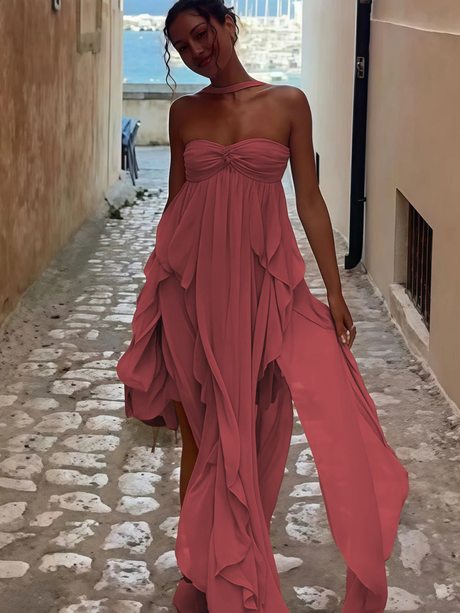 A-Line/Princess Convertible Ruffle Floor-Length Wedding Guest Dresses Women Formal Gowns