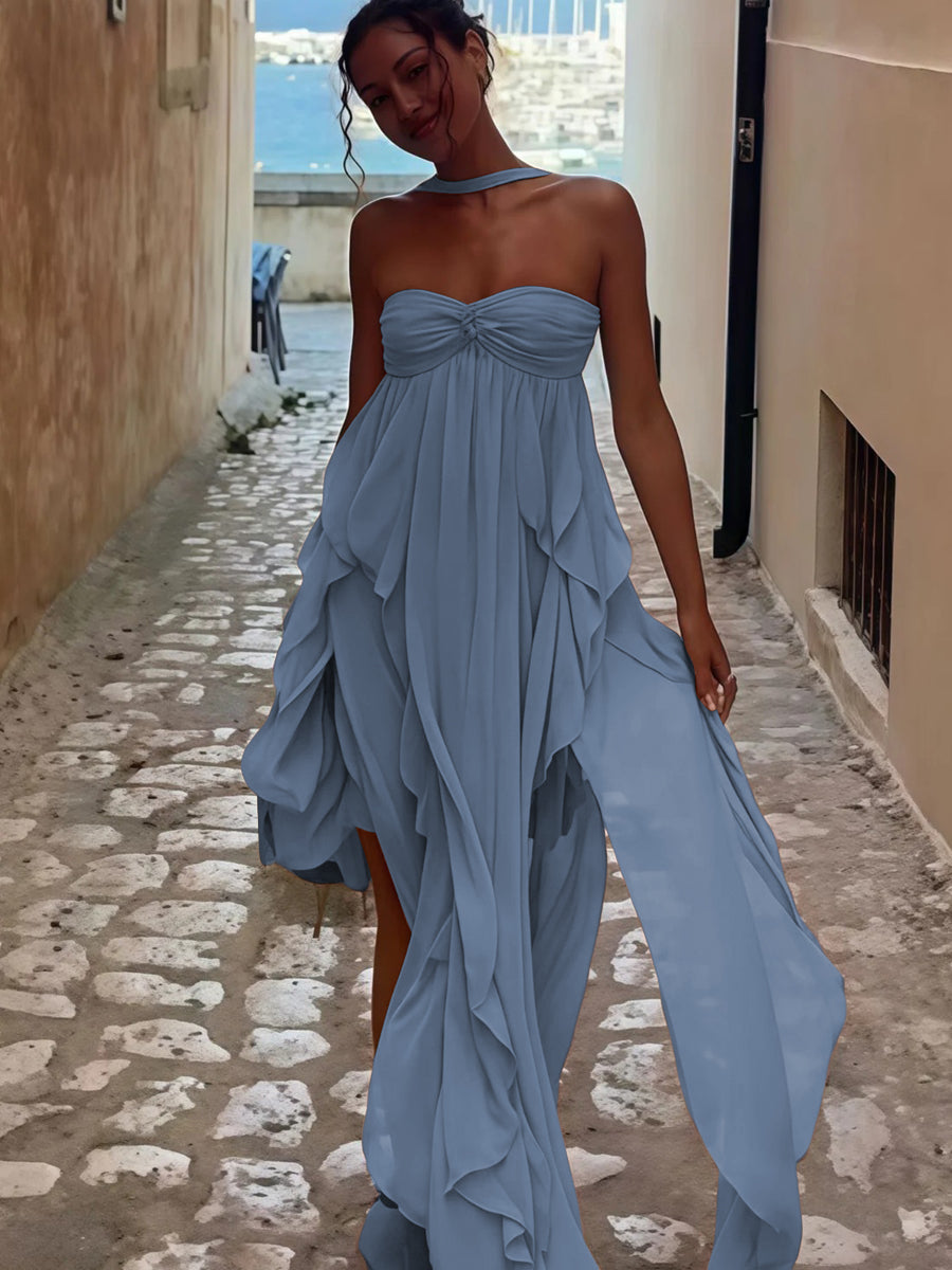 A-Line/Princess Convertible Ruffle Floor-Length Wedding Guest Dresses Women Formal Gowns
