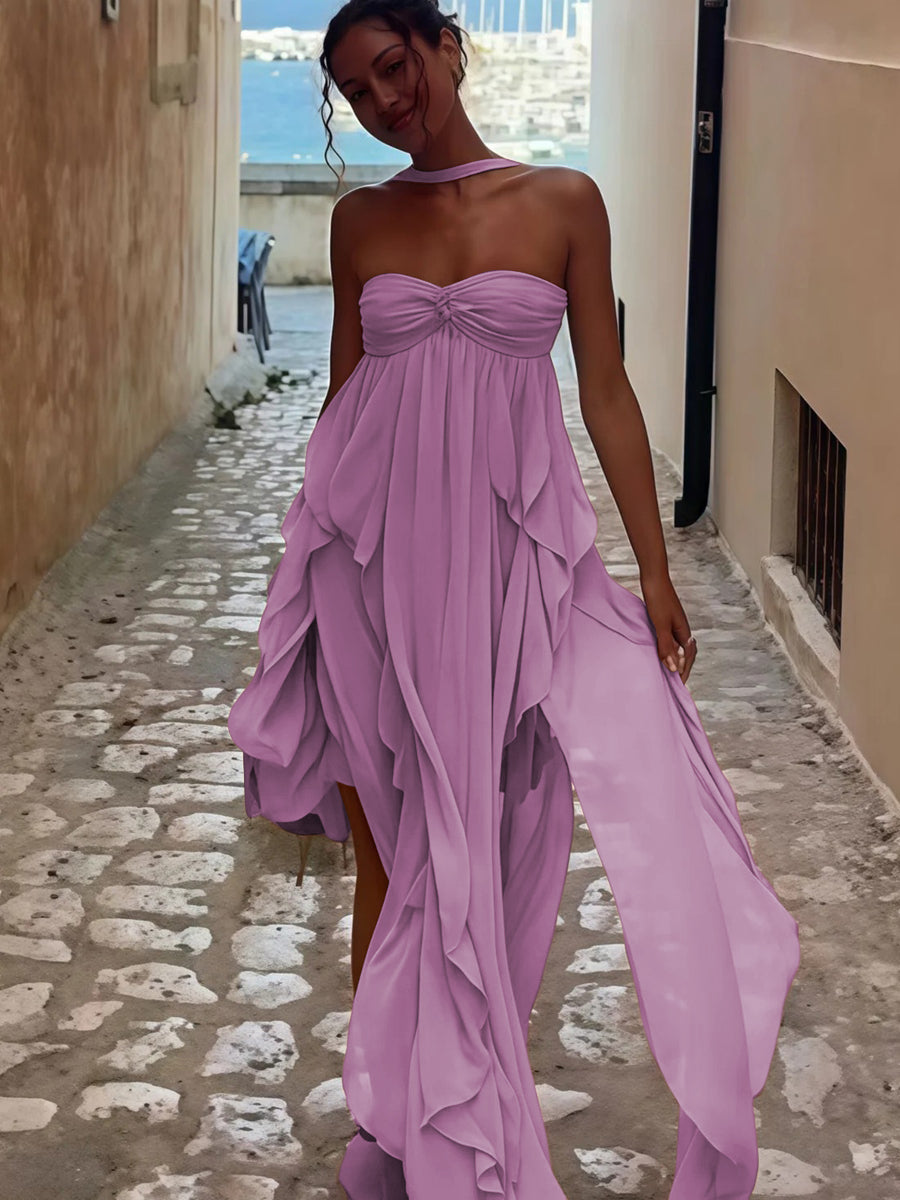 A-Line/Princess Convertible Ruffle Floor-Length Wedding Guest Dresses Women Formal Gowns