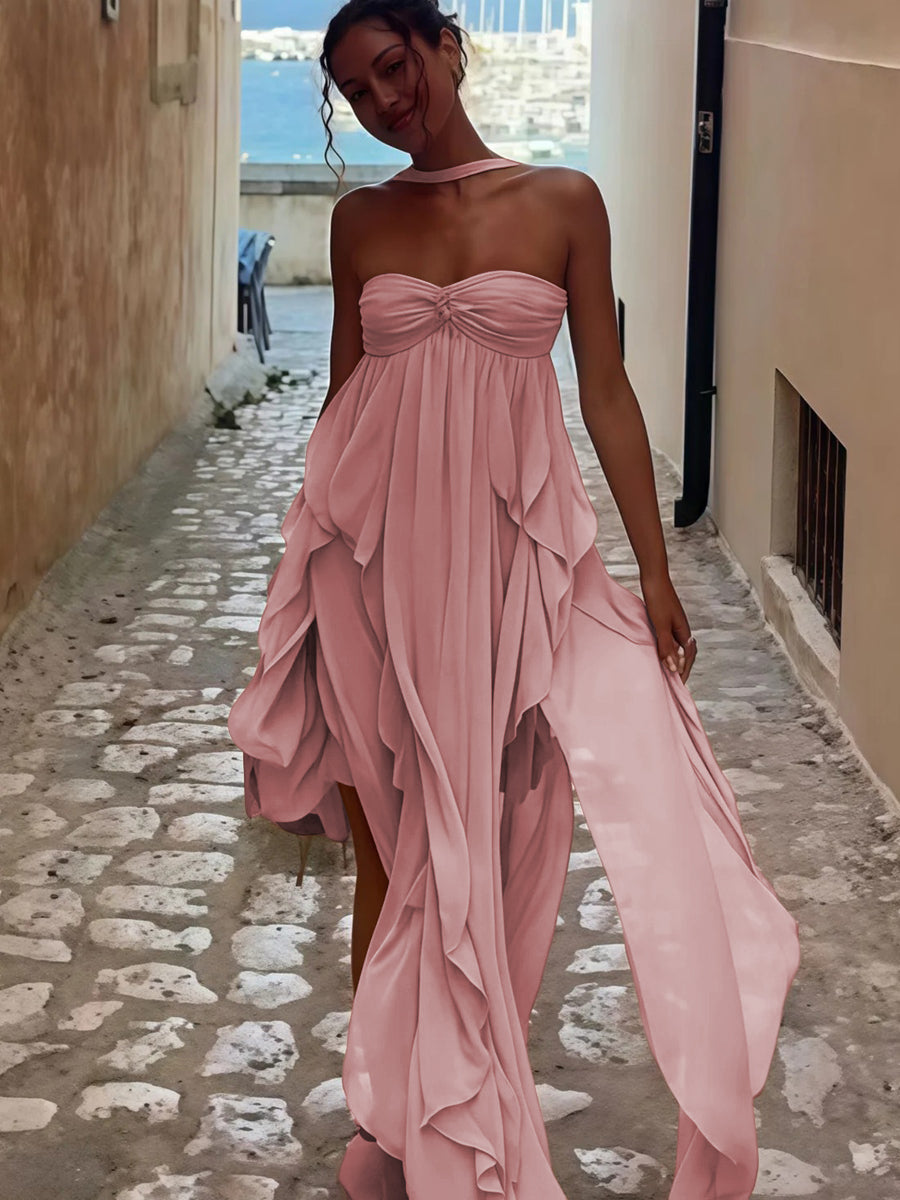 A-Line/Princess Convertible Ruffle Floor-Length Wedding Guest Dresses Women Formal Gowns