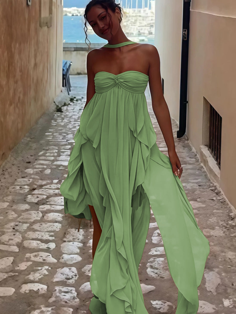 A-Line/Princess Convertible Ruffle Floor-Length Wedding Guest Dresses Women Formal Gowns