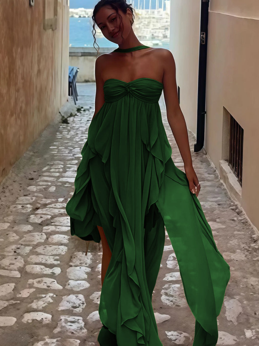 A-Line/Princess Convertible Ruffle Floor-Length Wedding Guest Dresses Women Formal Gowns