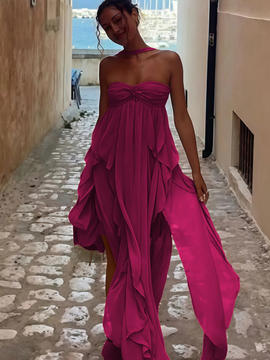 A-Line/Princess Convertible Ruffle Floor-Length Wedding Guest Dresses Women Formal Gowns