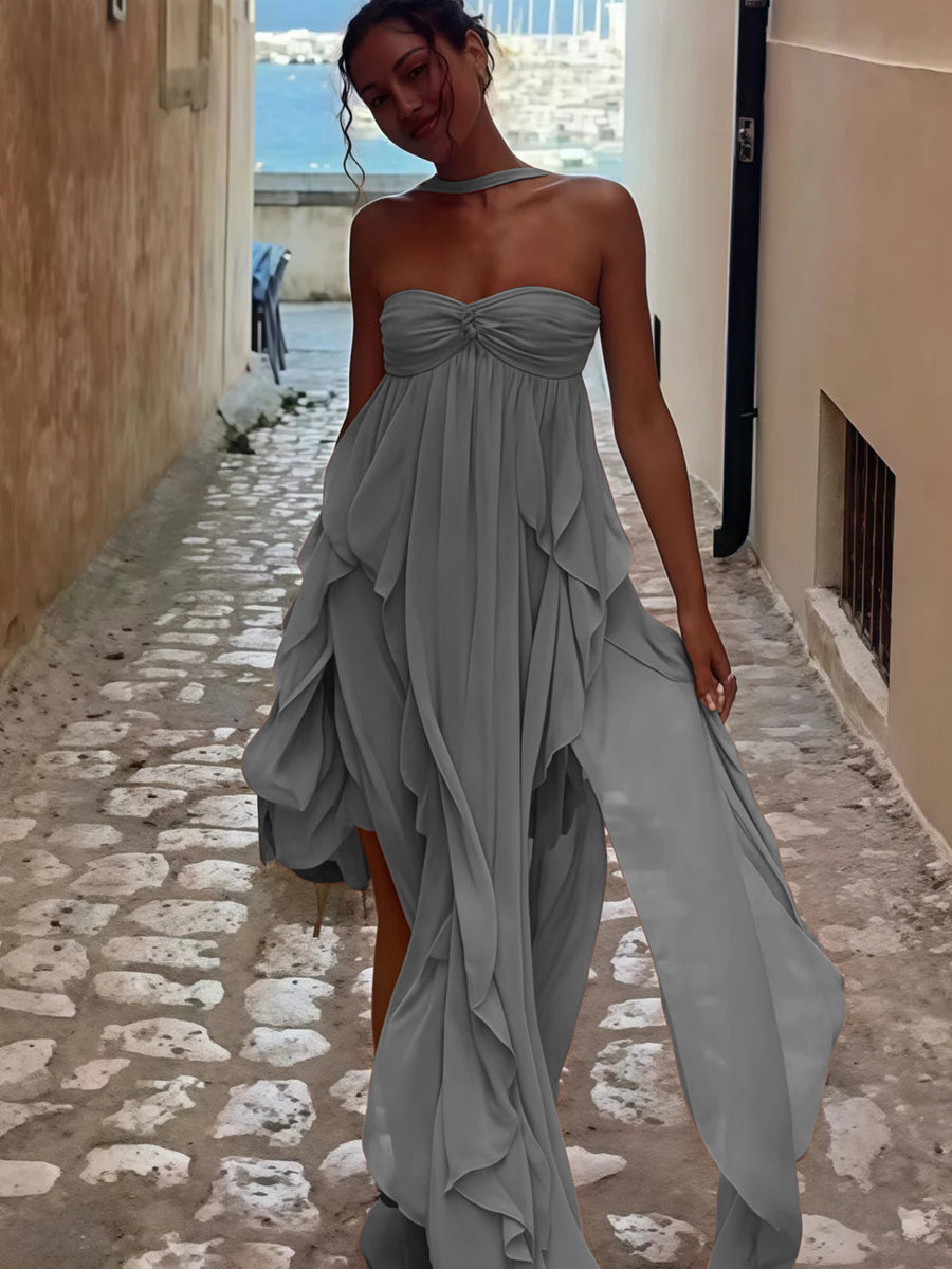 A-Line/Princess Convertible Ruffle Floor-Length Wedding Guest Dresses Women Formal Gowns
