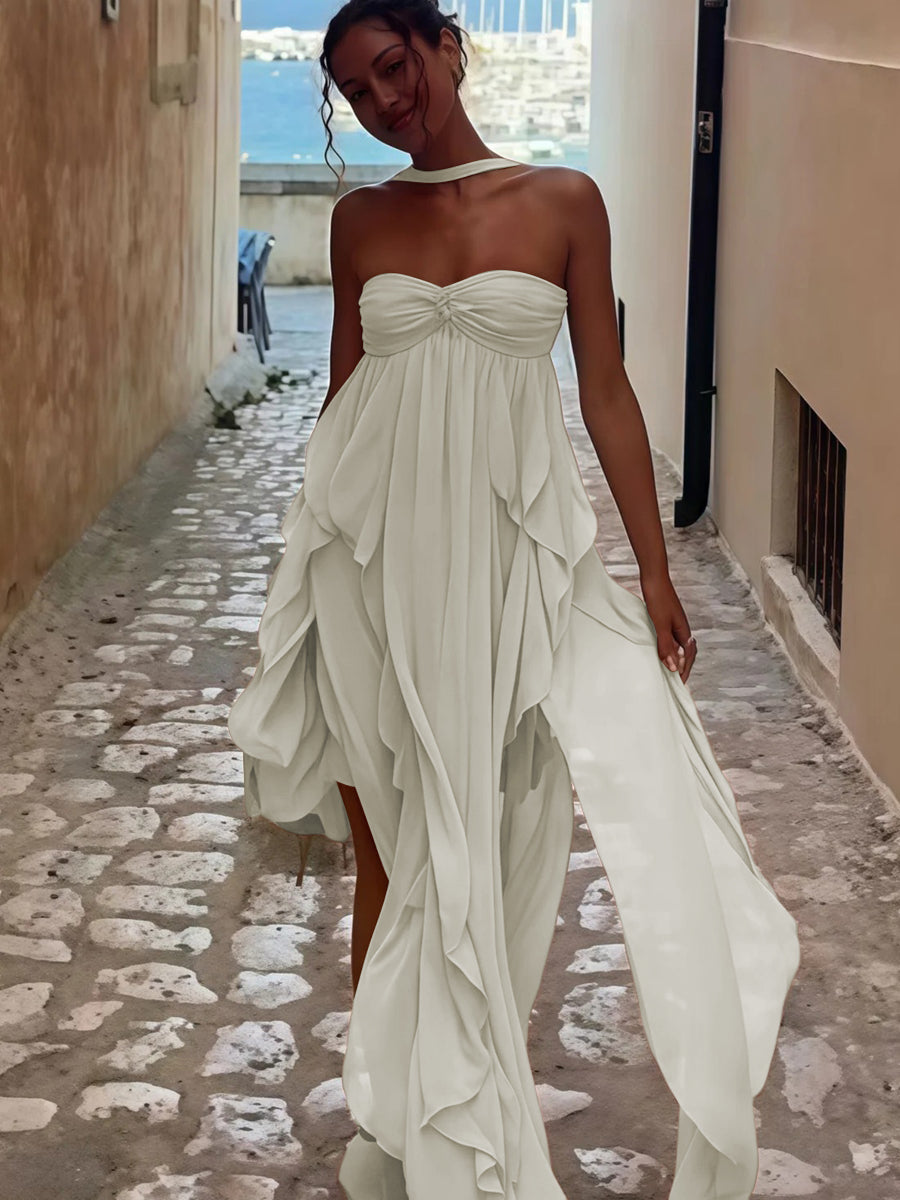 A-Line/Princess Convertible Ruffle Floor-Length Wedding Guest Dresses Women Formal Gowns