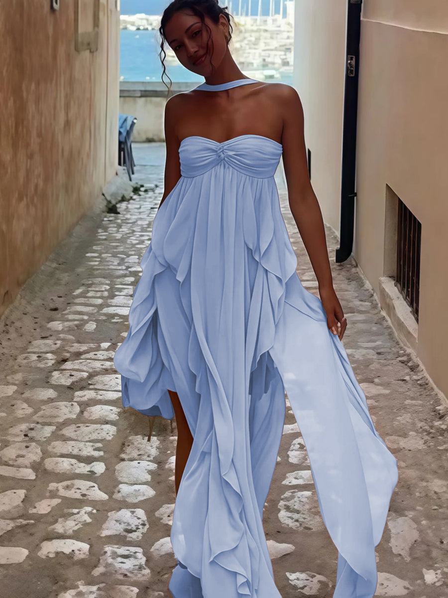 A-Line/Princess Convertible Ruffle Floor-Length Wedding Guest Dresses Women Formal Gowns