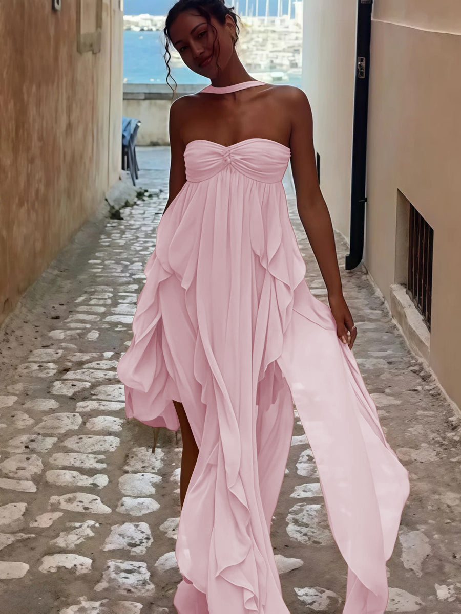 A-Line/Princess Convertible Ruffle Floor-Length Wedding Guest Dresses Women Formal Gowns