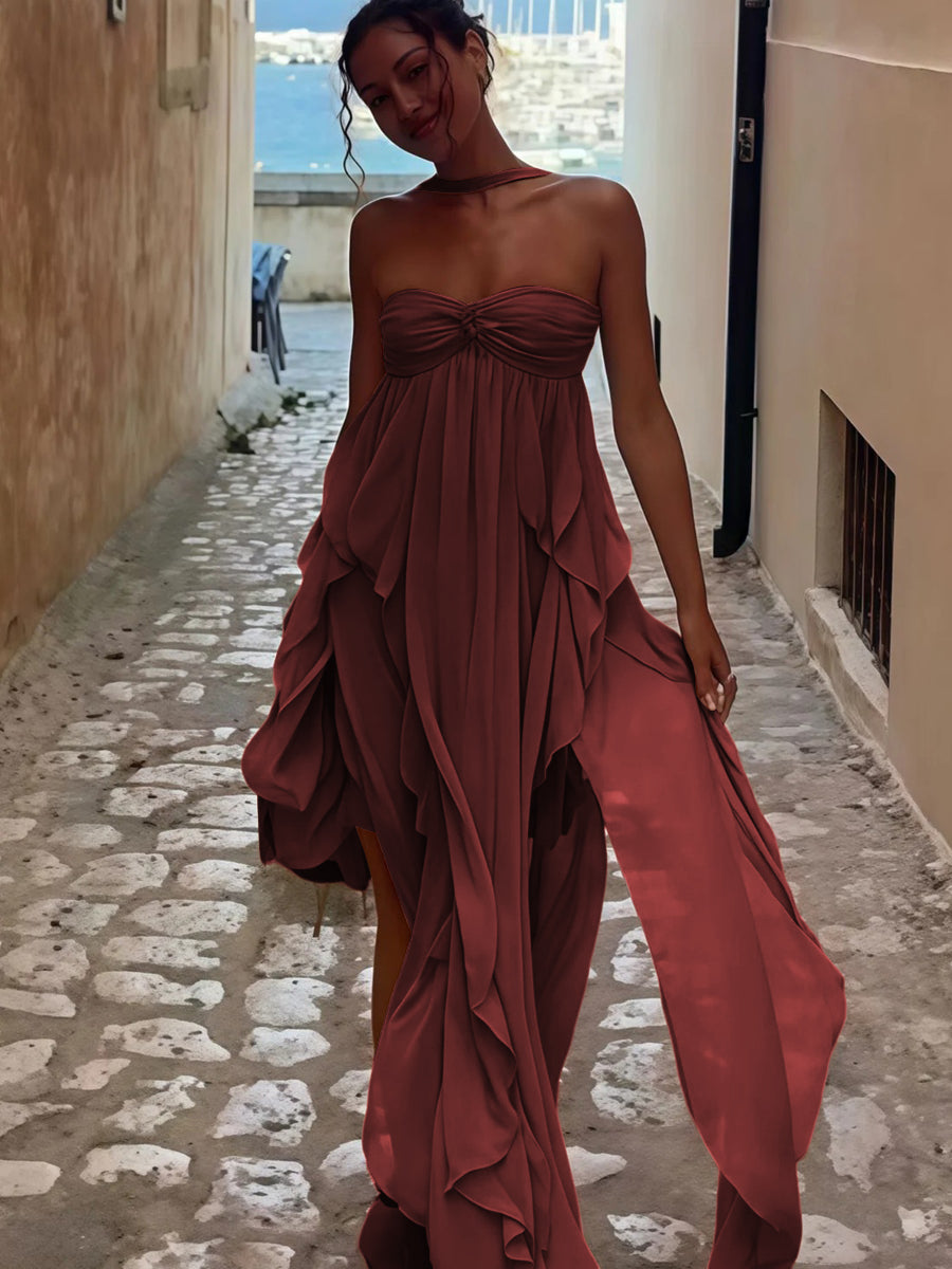 A-Line/Princess Convertible Ruffle Floor-Length Wedding Guest Dresses Women Formal Gowns
