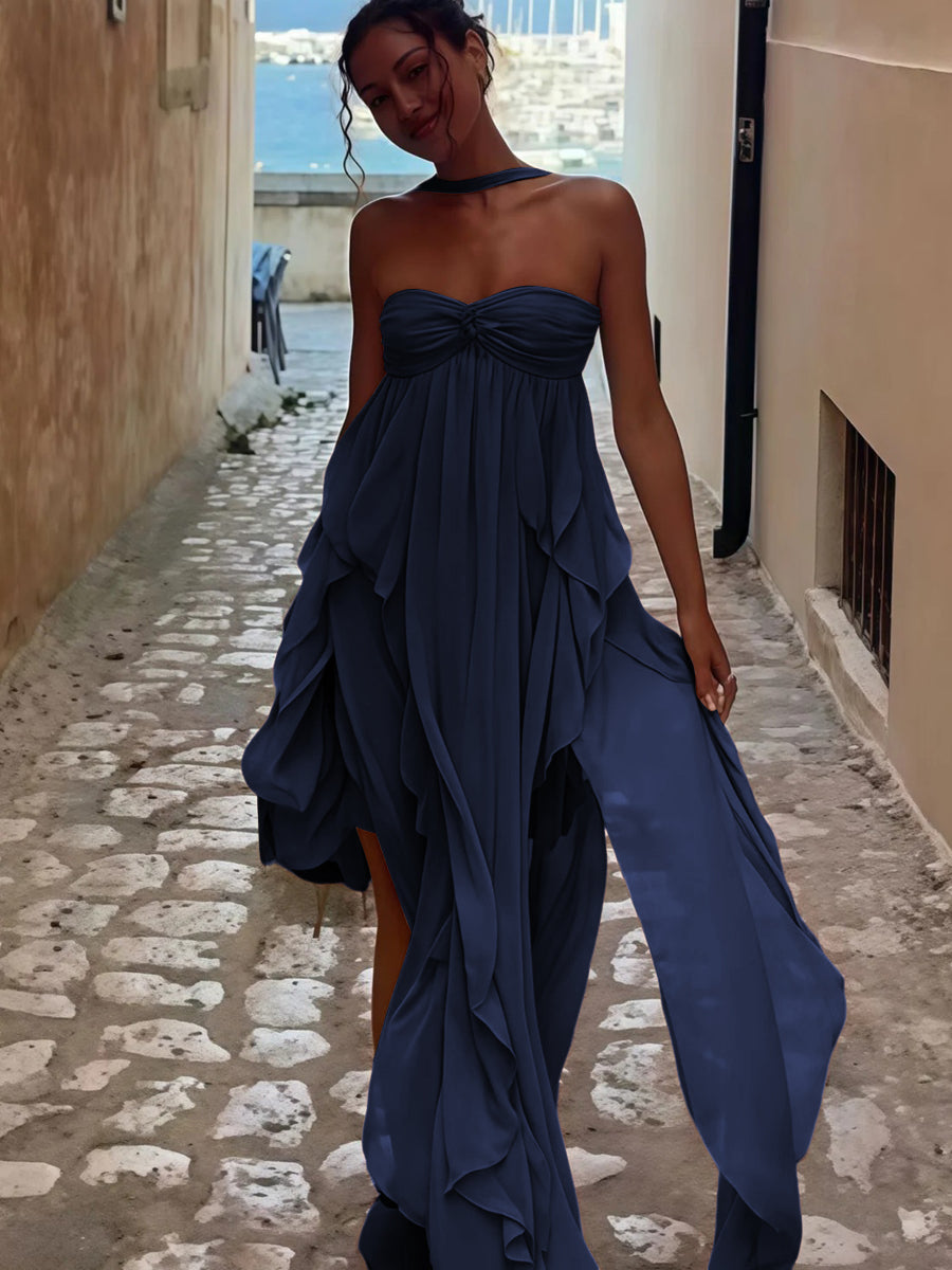 A-Line/Princess Convertible Ruffle Floor-Length Wedding Guest Dresses Women Formal Gowns