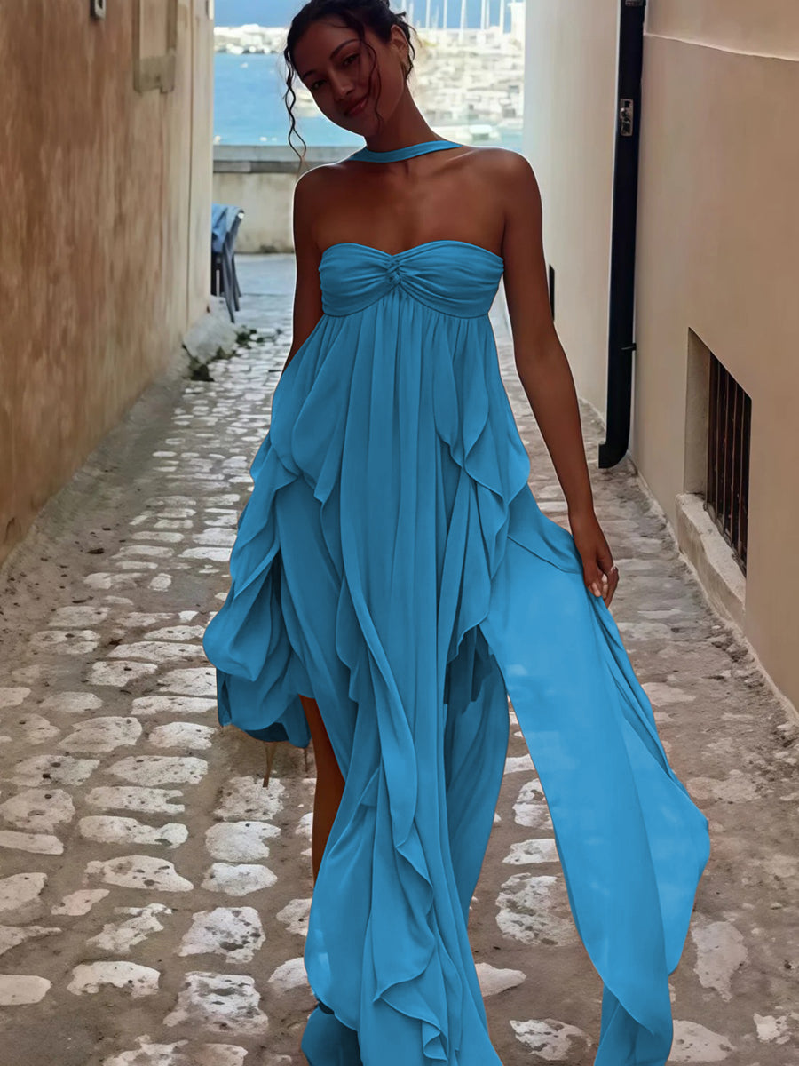 A-Line/Princess Convertible Ruffle Floor-Length Wedding Guest Dresses Women Formal Gowns