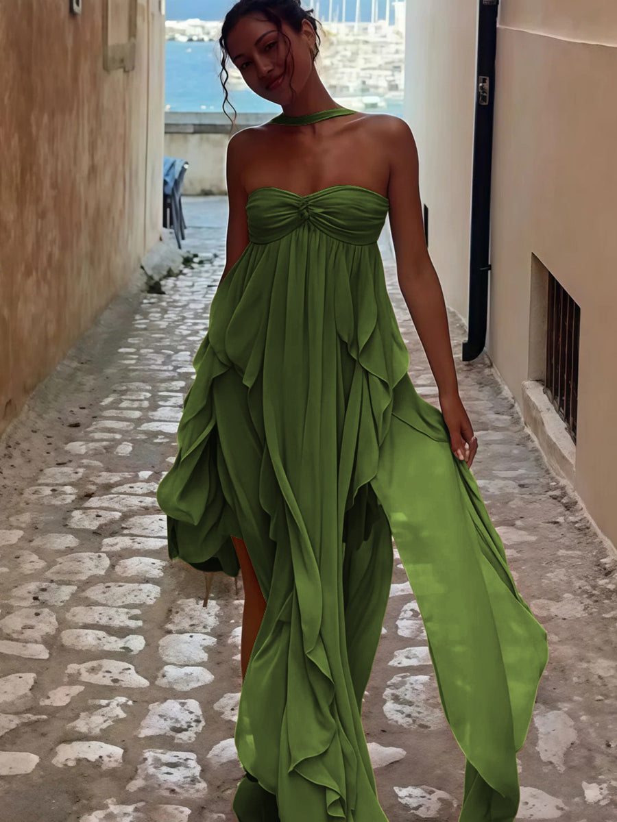 A-Line/Princess Convertible Ruffle Floor-Length Wedding Guest Dresses Women Formal Gowns