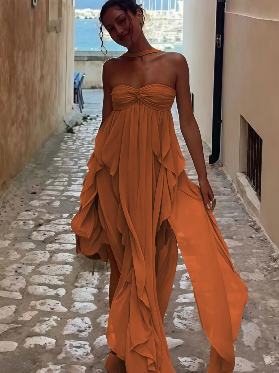 A-Line/Princess Convertible Ruffle Floor-Length Wedding Guest Dresses Women Formal Gowns