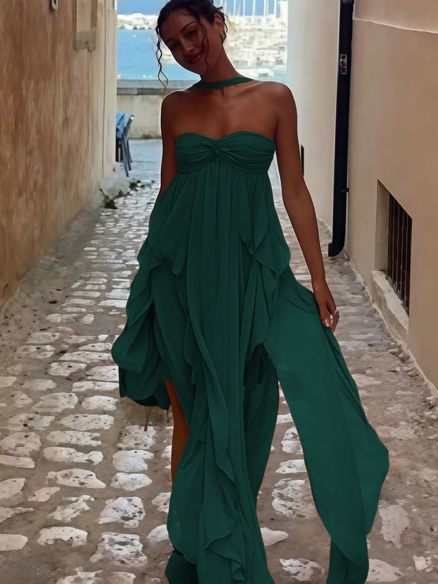 A-Line/Princess Convertible Ruffle Floor-Length Wedding Guest Dresses Women Formal Gowns