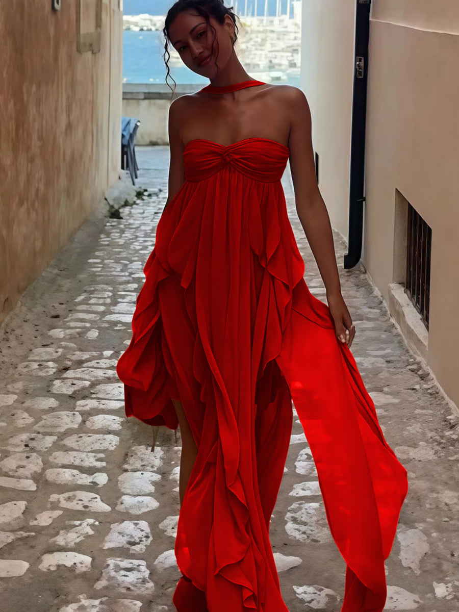 A-Line/Princess Convertible Ruffle Floor-Length Wedding Guest Dresses Women Formal Gowns