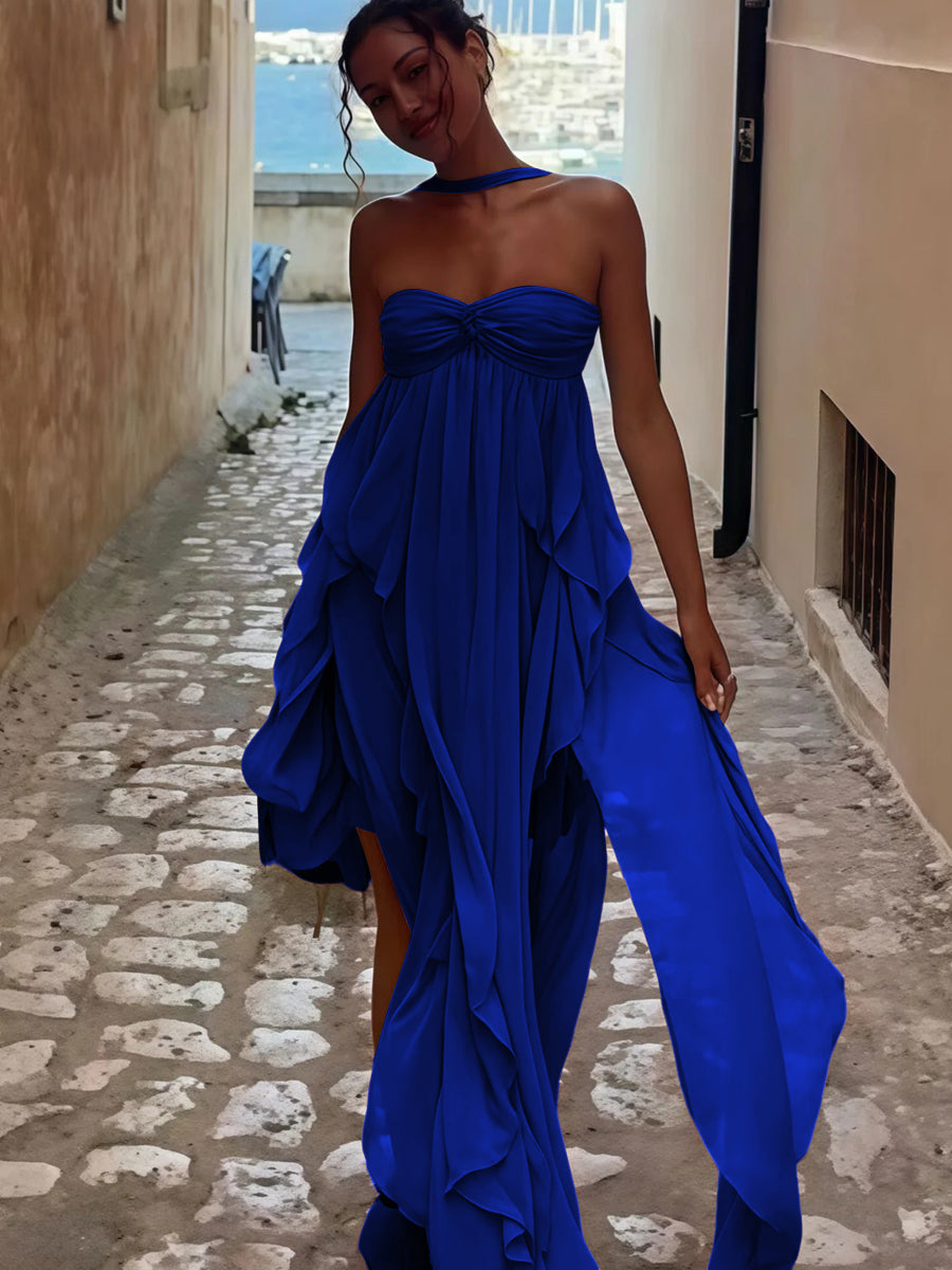 A-Line/Princess Convertible Ruffle Floor-Length Wedding Guest Dresses Women Formal Gowns