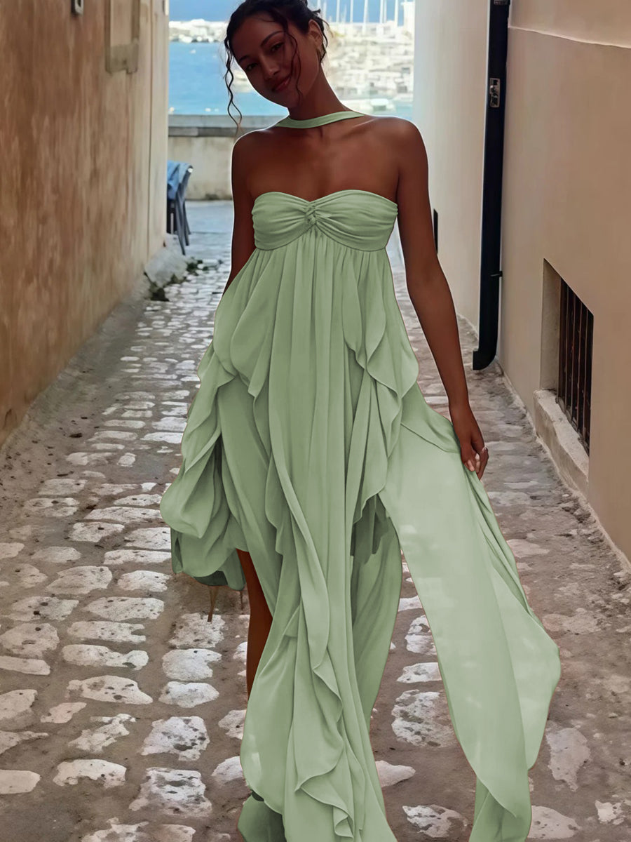 A-Line/Princess Convertible Ruffle Floor-Length Wedding Guest Dresses Women Formal Gowns