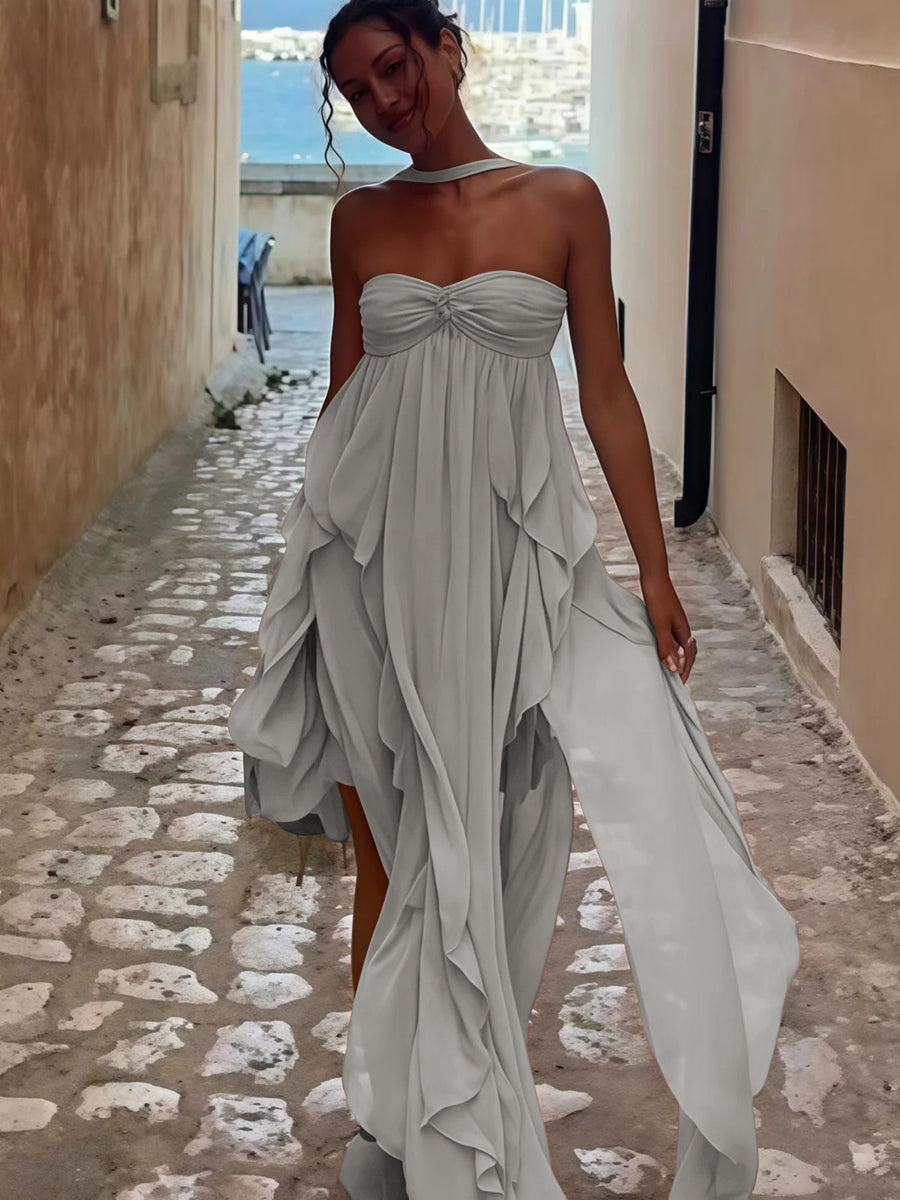 A-Line/Princess Convertible Ruffle Floor-Length Wedding Guest Dresses Women Formal Gowns