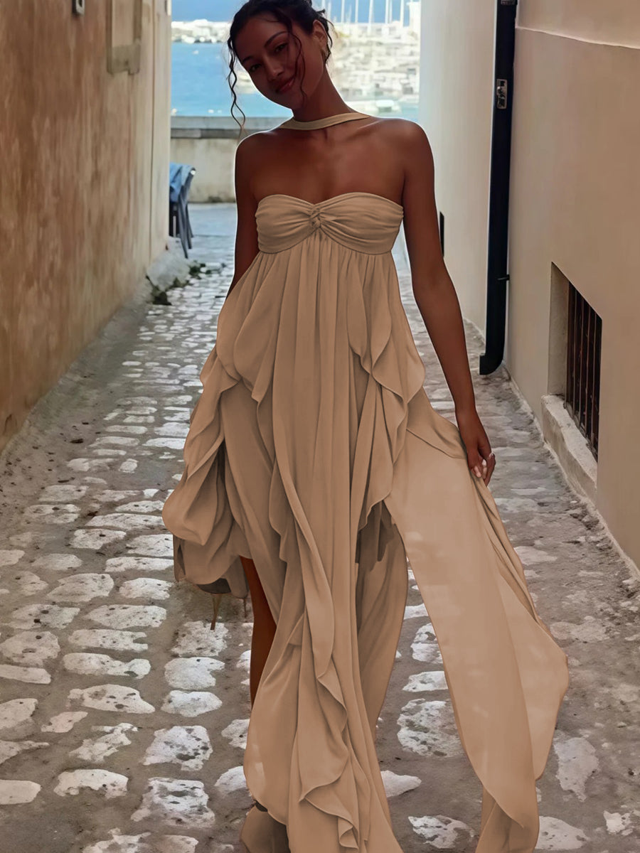 A-Line/Princess Convertible Ruffle Floor-Length Wedding Guest Dresses Women Formal Gowns