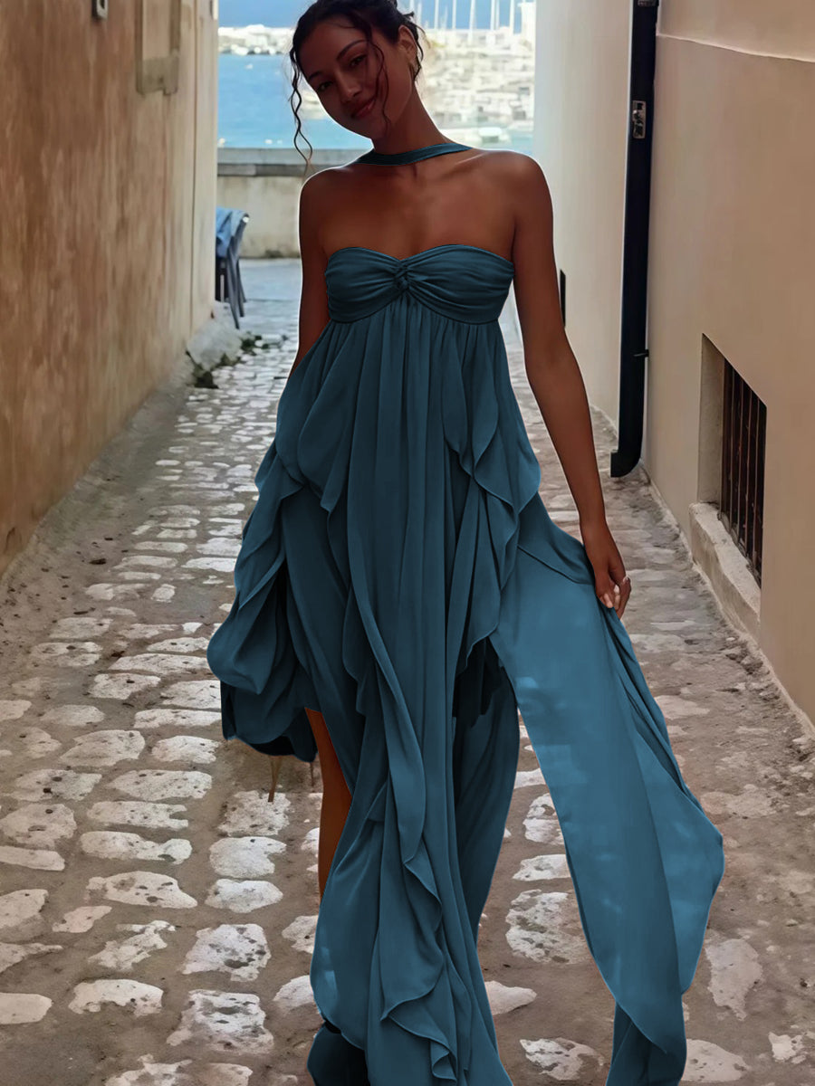 A-Line/Princess Convertible Ruffle Floor-Length Wedding Guest Dresses Women Formal Gowns