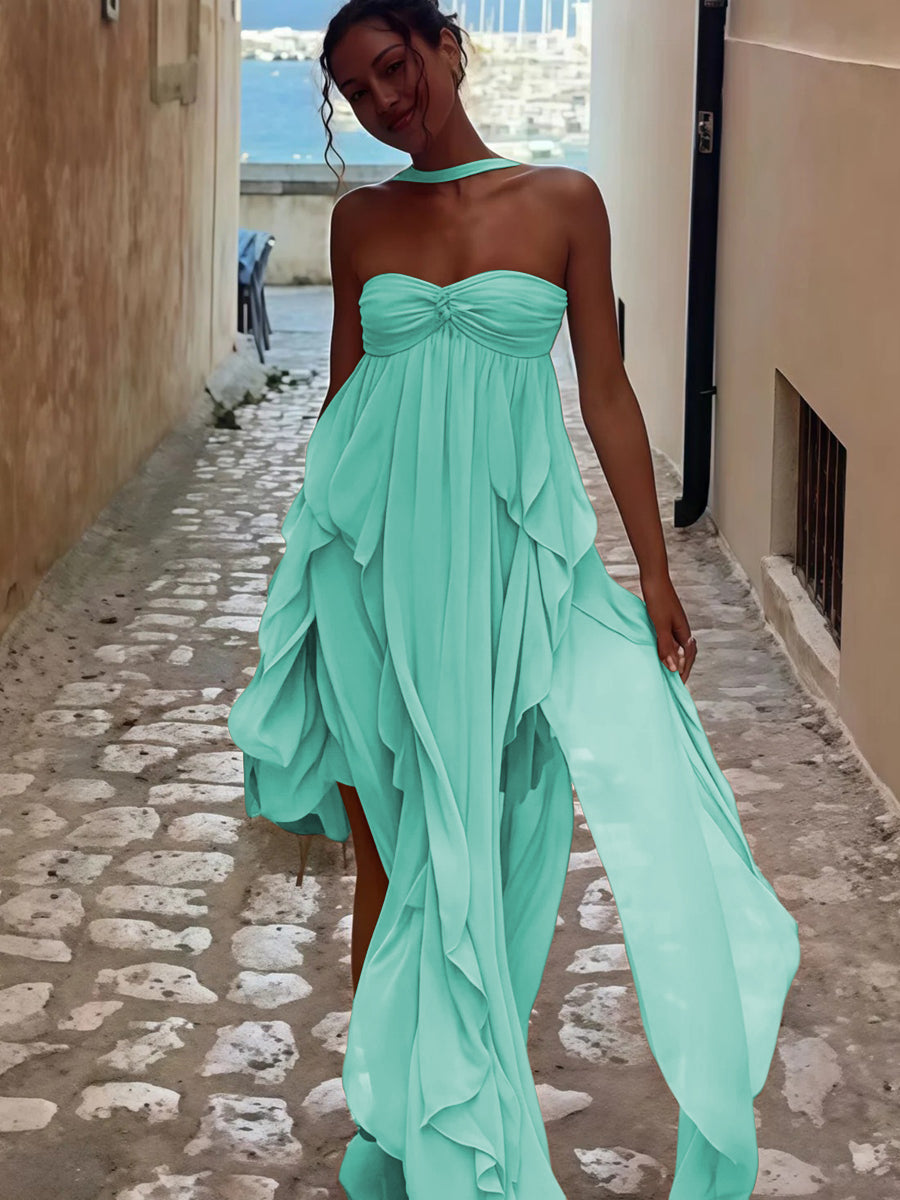 A-Line/Princess Convertible Ruffle Floor-Length Wedding Guest Dresses Women Formal Gowns