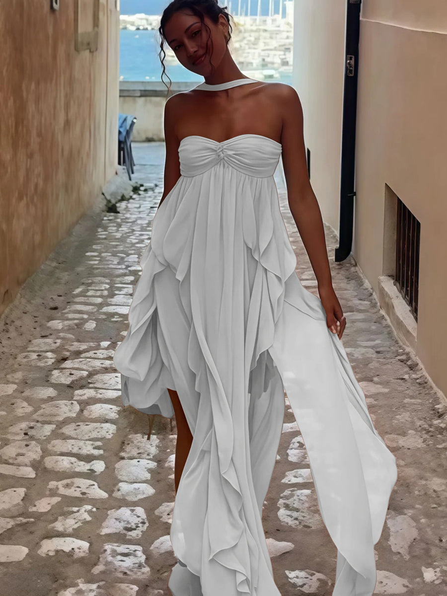 A-Line/Princess Convertible Ruffle Floor-Length Wedding Guest Dresses Women Formal Gowns