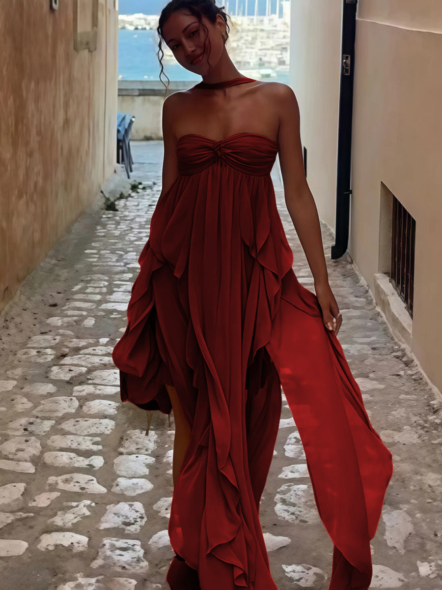 A-Line/Princess Convertible Ruffle Floor-Length Wedding Guest Dresses Women Formal Gowns
