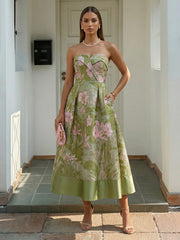 A-Line/Princess Elegant Cocktail Dresses Strapless Satin Jacquard Tea-Length Sleeveless