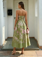 A-Line/Princess Elegant Cocktail Dresses Strapless Satin Jacquard Tea-Length Sleeveless