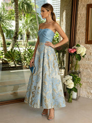 A-Line/Princess Elegant Cocktail Dresses Strapless Satin Jacquard Floor-Length