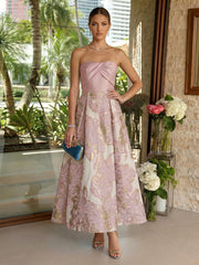 A-Line/Princess Elegant Cocktail Dresses Strapless Satin Jacquard Floor-Length