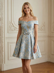 A-Line/Princess Elegant Cocktail Dresses Off Shoulder Jacquard Short-Length