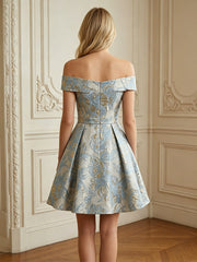 A-Line/Princess Elegant Cocktail Dresses Off Shoulder Jacquard Short-Length