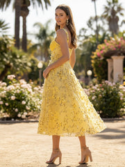 A-Line Sweetheart Tulle Tea-Length Cocktail Dresses with Floral