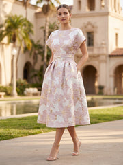 A-Line/Princess Jacquard Scoop Neck Tea-Length Cocktail Dresses