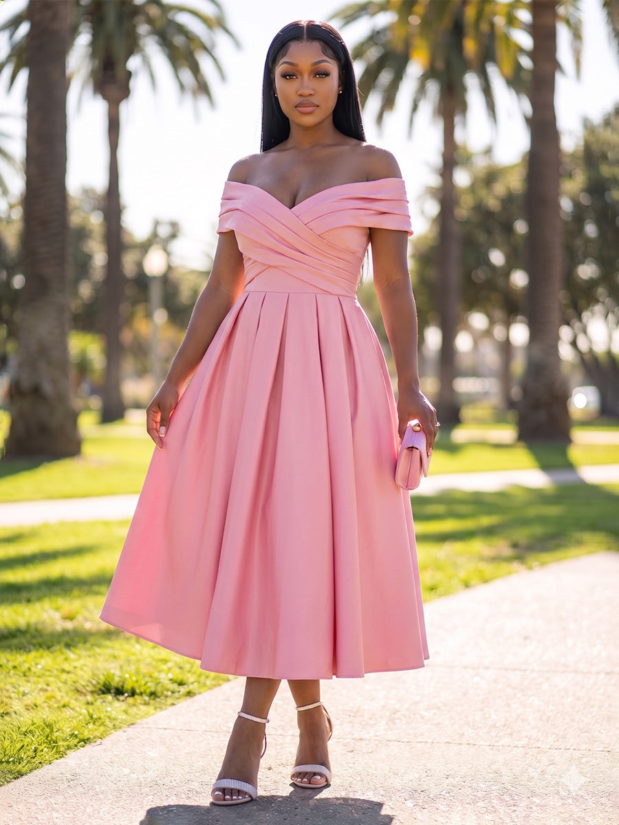 A-Line/Princess Cocktail Dresses Satin Off Shoulder Sweetheart Ruched Waist