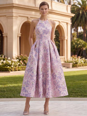A-Line/Princess Cocktail Dresses Halter Jacquard Sleeveless