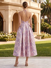A-Line/Princess Cocktail Dresses Halter Jacquard Sleeveless