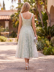 A-Line/Princess Cocktail Dresses Tulle Square Neck Tea-Length