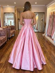 A-Line Satin Strapless Cut-Out Evening Dresses Ball Gowns with Corset