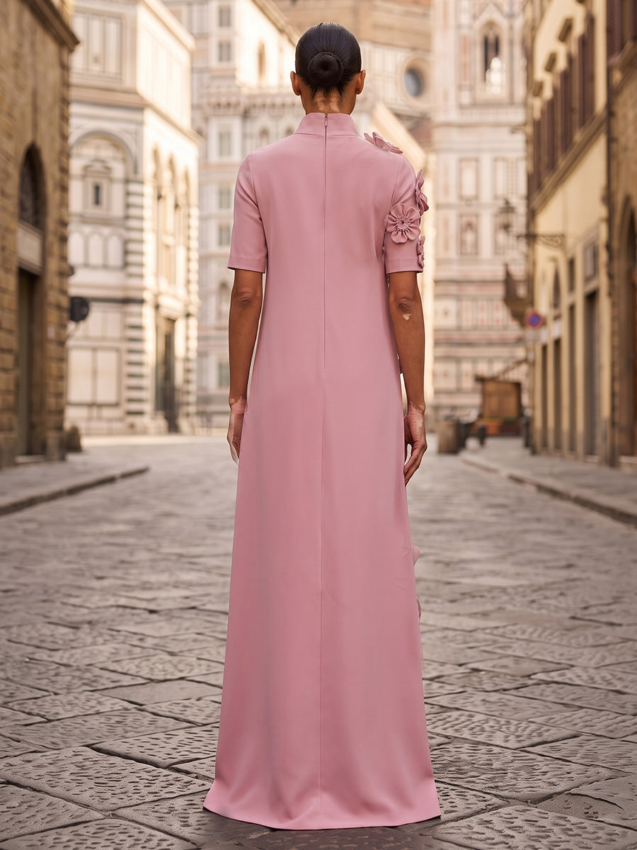 A-Line/Princess High Neck Stretch Jersey Maxi Evening Dresses with 3D Flowers