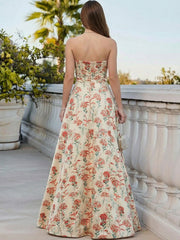 A Line/Princess Jacquard Cut-Out Floor-Length Fancy Evening Dress for Teens with Bow