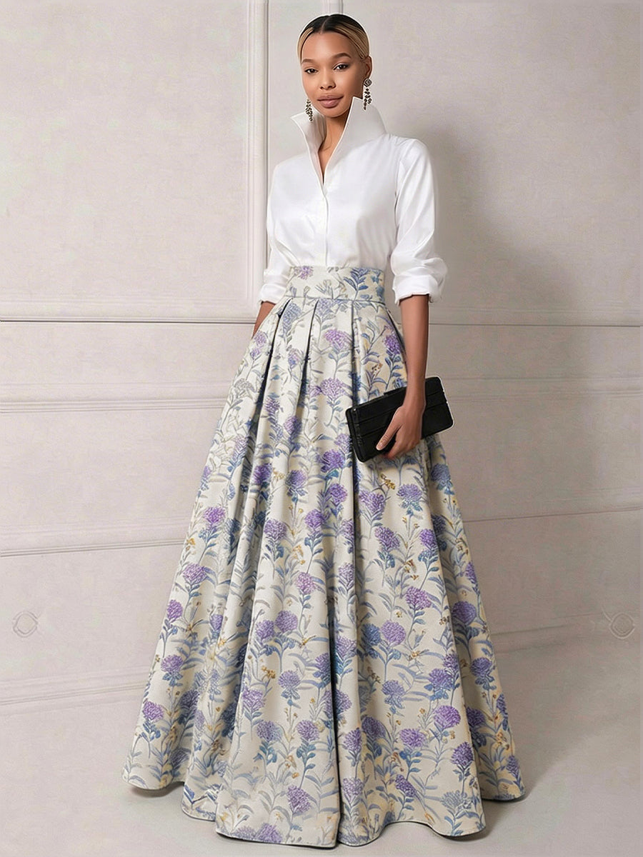 A Line Shirt Collar Half Sleeve Long Mother of the Bride Dresses with Jacquard